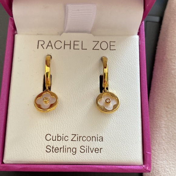 Rachel Zoe | Womens Cubic Zirconia Sterling Silver Clover Dangle Earring - Picture 4 of 5